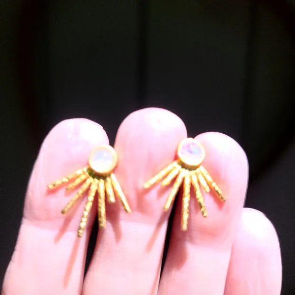 Opal sun burst sterling&gold earrings - Picture 7 of 7